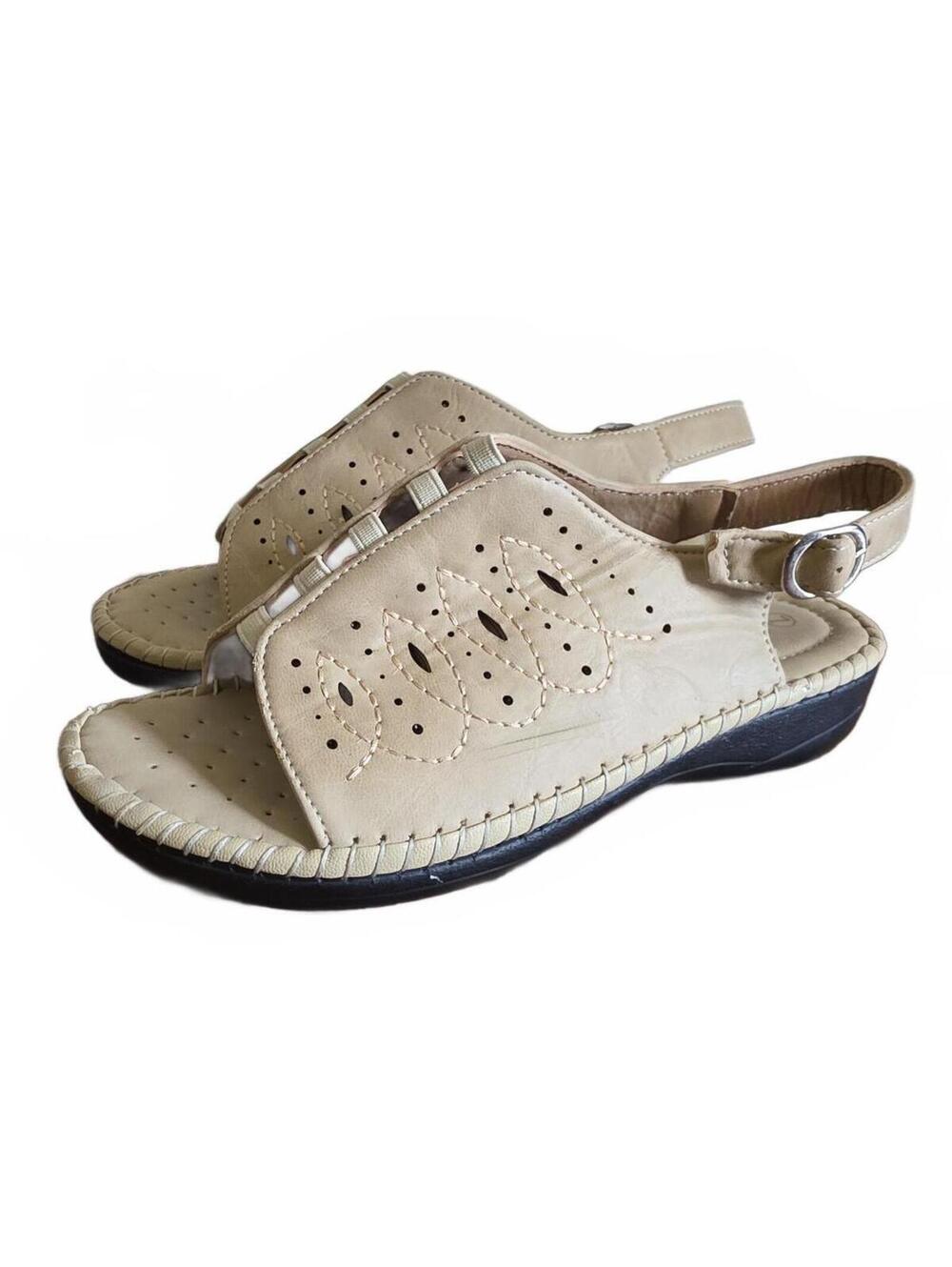 Henry Ferrera Beige Leather Comfort Slingback Sandals Size 7